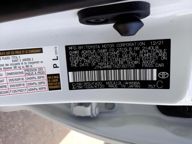 JTND4MBE1N3160153 - 2022 TOYOTA COROLLA SE WHITE photo 10