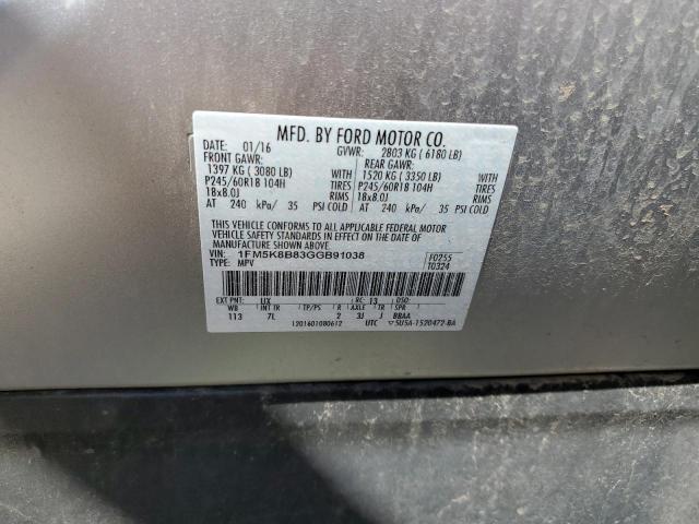 1FM5K8B83GGB91038 - 2016 FORD EXPLORER SILVER photo 10