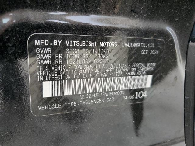 ML32FUFJ3NHF02000 - 2022 MITSUBISHI MIRAGE G4 BLACK photo 10