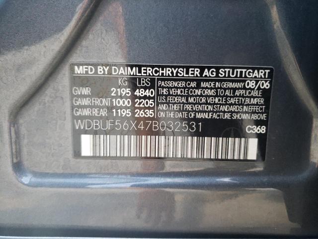 WDBUF56X47B032531 - 2007 MERCEDES-BENZ E 350 SILVER photo 10