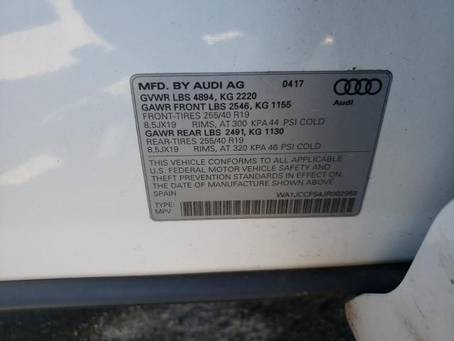 WA1JCCFS4JR002959 - 2018 AUDI Q3 PREMIUM WHITE photo 10