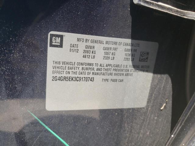 2G4GR5EK3C9170743 - 2012 BUICK REGAL BLUE photo 10