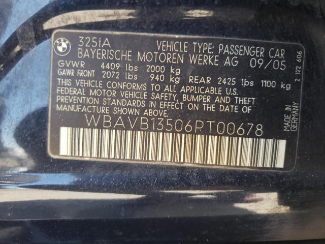 WBAVB13506PT00678 - 2006 BMW 3 SERIES BLUE photo 10