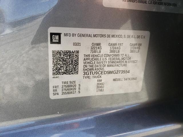 3GTU9CED5MG273554 - 2021 GMC SIERRA K15 GRAY photo 10