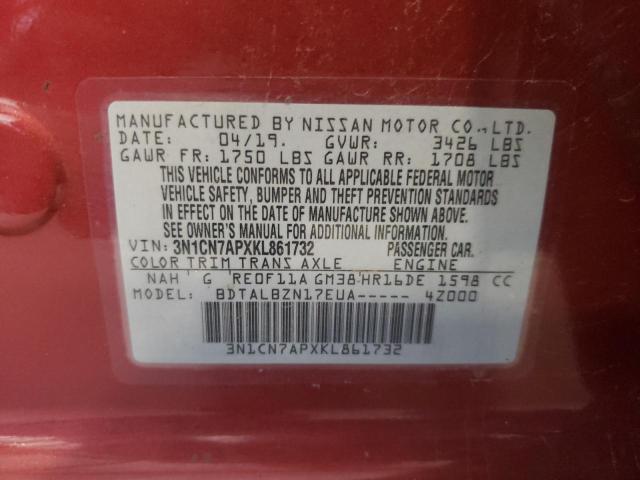 3N1CN7APXKL861732 - 2019 NISSAN VERSA S RED photo 10