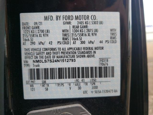 NM0LS7S24N1512793 - 2022 FORD TRANSIT CO BLACK photo 10