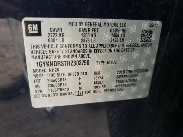 1GYKNDRS7HZ302750 - 2017 CADILLAC XT5 LUXURY BLUE photo 10