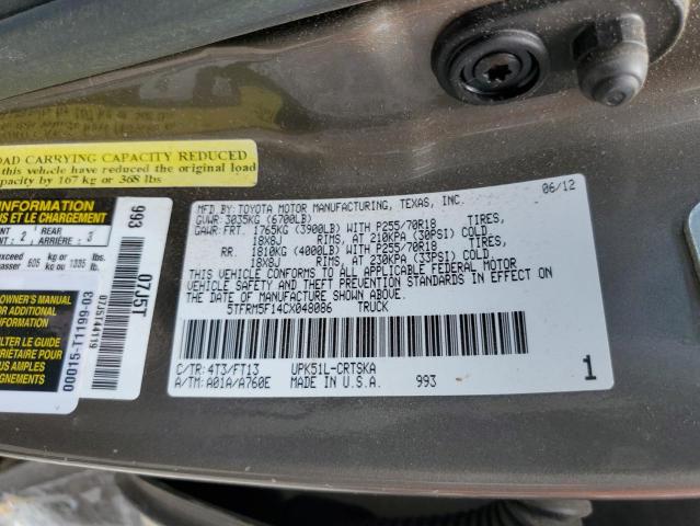 5TFRM5F14CX048086 - 2012 TOYOTA TUNDRA DOU TAN photo 10