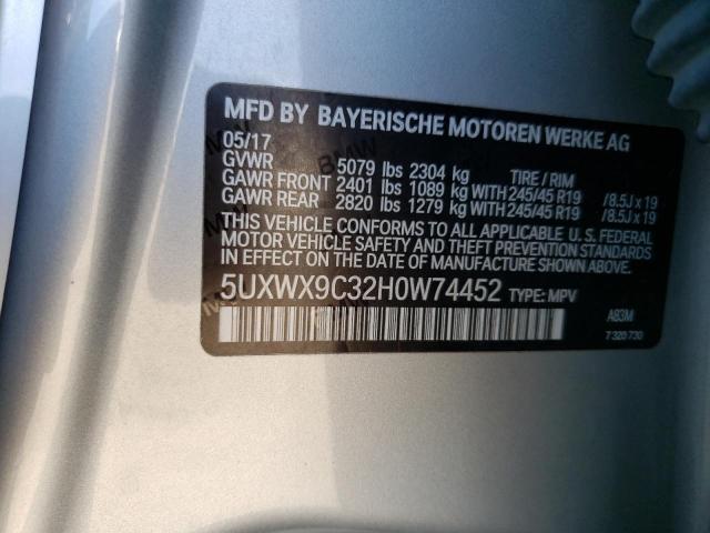 5UXWX9C32H0W74452 - 2017 BMW X3 XDRIVE2 SILVER photo 10