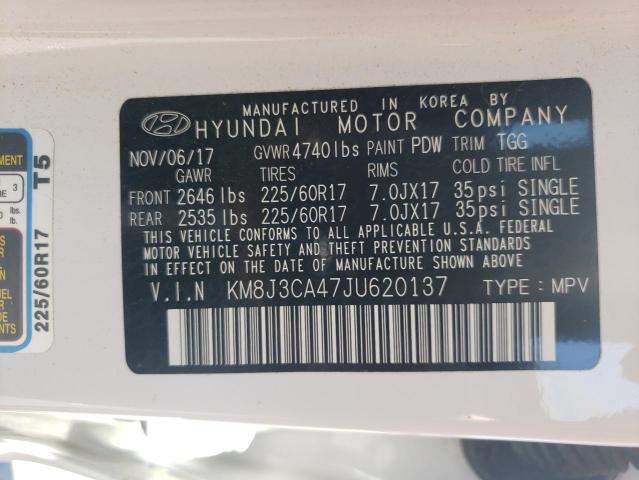 KM8J3CA47JU620137 - 2018 HYUNDAI TUCSON SEL WHITE photo 10