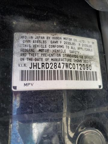 JHLRD2847WC012090 - 1998 HONDA CR-V BLACK photo 10