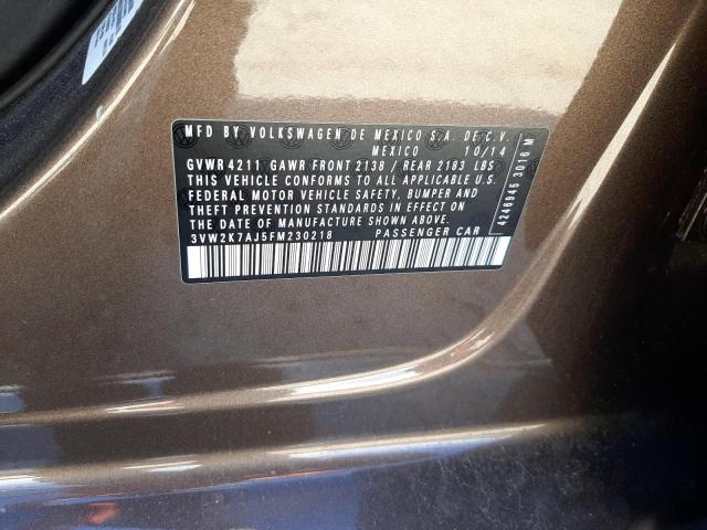 3VW2K7AJ5FM230218 - 2015 VOLKSWAGEN JETTA BASE 棕色 照片 10