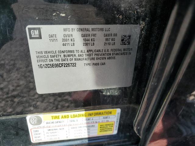 1G1ZC5E06CF226722 - 2012 CHEVROLET MALIBU 1LT შავი ფოტო 10