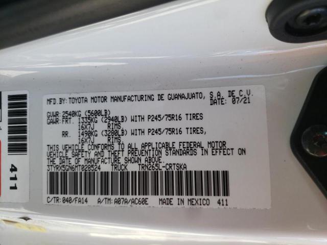 3TYRX5GN6MT028524 - 2021 TOYOTA TACOMA ACC თეთრი ფოტო 10