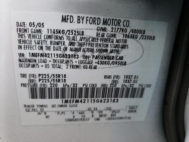 1MEFM42115G623183 - 2005 MERCURY MONTEGO PR თეთრი ფოტო 10