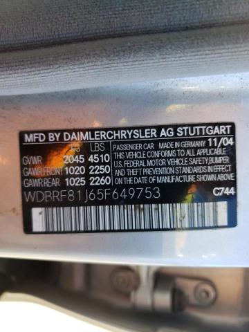 WDBRF81J65F649753 - 2005 MERCEDES-BENZ C 240 4MAT SILVER photo 10