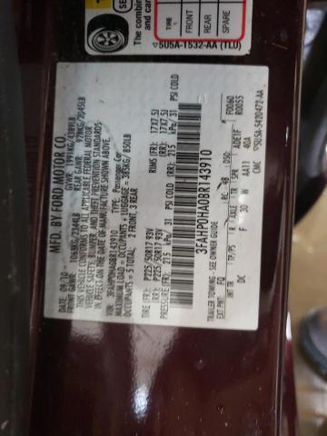 3FAHP0HA0BR143910 - 2011 FORD FUSION SE MAROON photo 10