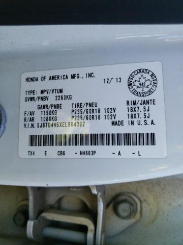 5J8TB4H5XEL804392 - 2014 ACURA RDX TECHNO WHITE photo 10