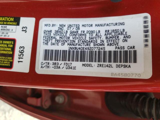 1NXBU40E49Z077245 - 2009 TOYOTA COROLLA BASE  照片 10