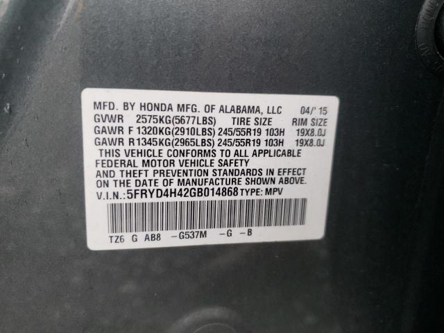 5FRYD4H42GB014868 - 2016 ACURA MDX TECHNOLOGY  photo 10