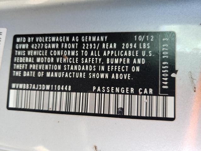 WVWBB7AJ3DW110448 - 2013 VOLKSWAGEN GOLF SILVER photo 10