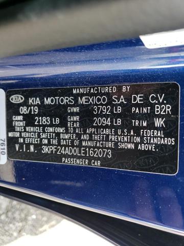 3KPF24AD0LE162073 - 2020 KIA FORTE FE BLUE photo 10