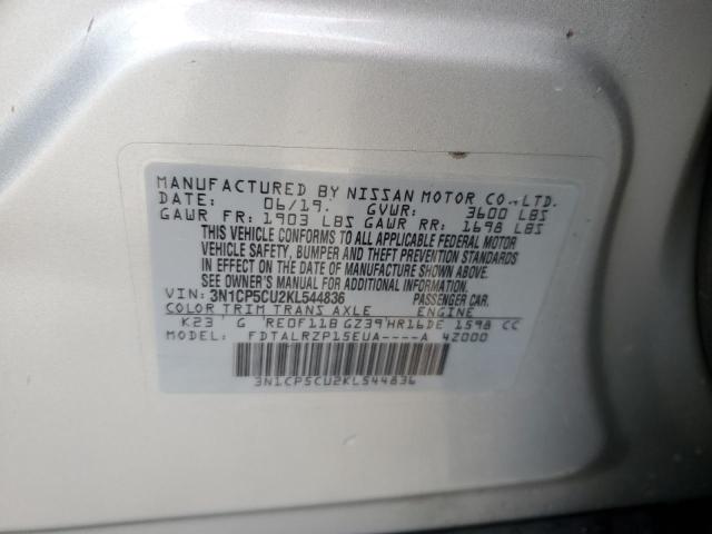 3N1CP5CU2KL544836 - 2019 NISSAN KICKS S SILVER photo 10