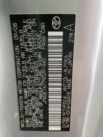 JTKDE167790291440 - 2009 TOYOTA SCION TC ვერცხლისფერი ფოტო 10