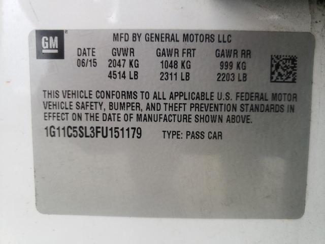 1G11C5SL3FU151179 - 2015 CHEVROLET MALIBU 1LT 白色 照片 10