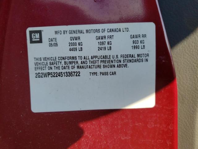 2G2WP522451336722 - 2005 PONTIAC GRAND PRIX Қызыл фото 10