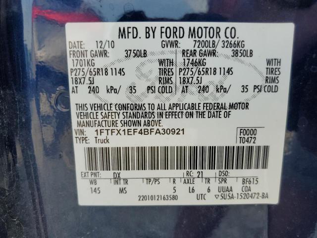 1FTFX1EF4BFA30921 - 2011 FORD F150 SUPER CAB  photo 10