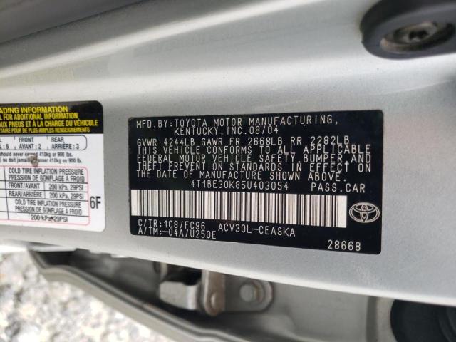 4T1BE30K85U403054 - 2005 TOYOTA CAMRY LE SILVER photo 10