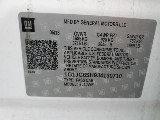 1G1JG6SH9J4130710 - 2018 CHEVROLET SONIC WHITE photo 10