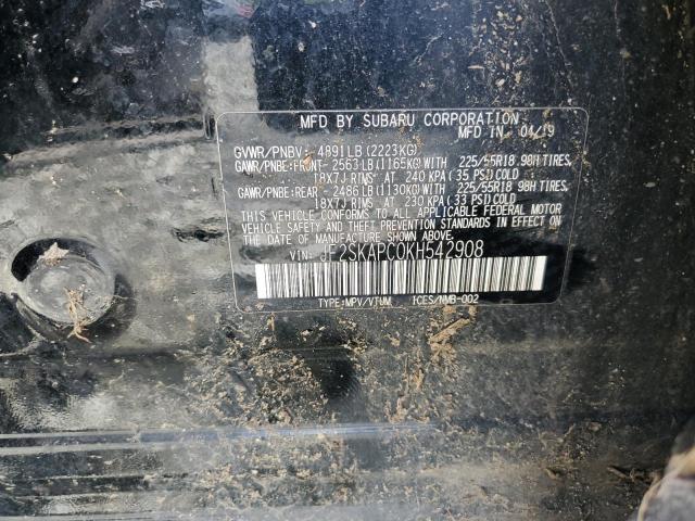 JF2SKAPC0KH542908 - 2019 SUBARU FORESTER S BLACK photo 10