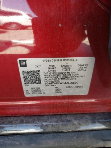 5GAEVAKW6JJ136600 - 2018 BUICK ENCLAVE ES 红色 照片 10