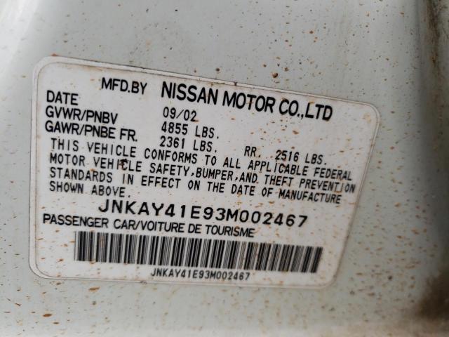 JNKAY41E93M002467 - 2003 INFINITI M45 WHITE photo 10