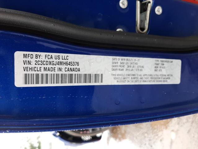 2C3CDXGJ4MH645376 - 2021 DODGE CHARGER SC BLUE photo 10