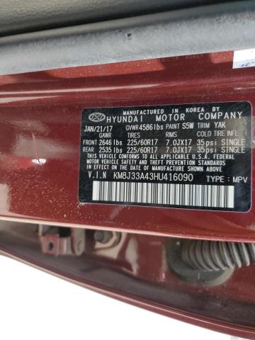 KM8J33A43HU416090 - 2017 HYUNDAI TUCSON LIM RED photo 10