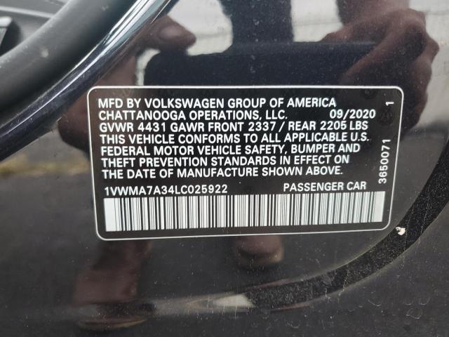 1VWMA7A34LC025922 - 2020 VOLKSWAGEN PASSAT R-L BLACK photo 10