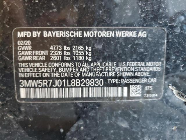 3MW5R7J01L8B29830 - 2020 BMW 330XI BLACK photo 10