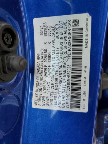 2HGFC2F85MH552025 - 2021 HONDA CIVIC SPOR BLUE photo 10