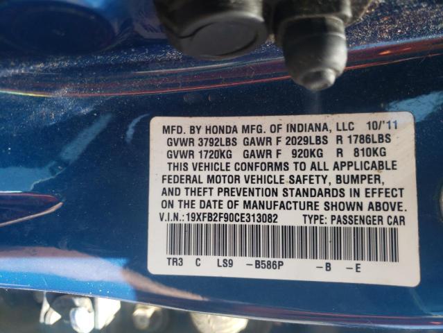 19XFB2F90CE313082 - 2012 HONDA CIVIC EXL Mavi foto 10