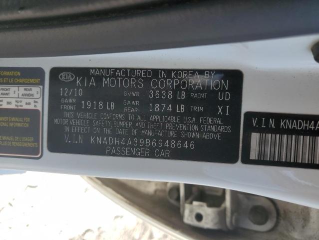 KNADH4A39B6948646 - 2011 KIA RIO BASE WHITE photo 10