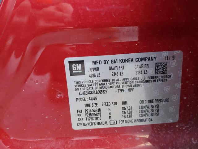 KL4CJASB3LB065622 - 2020 BUICK ENCORE PRE BURGUNDY photo 10