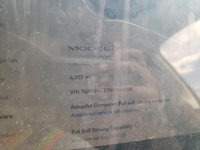 7SAYGAEE7NF454668 - 2022 TESLA MODEL Y أسود صورة 8