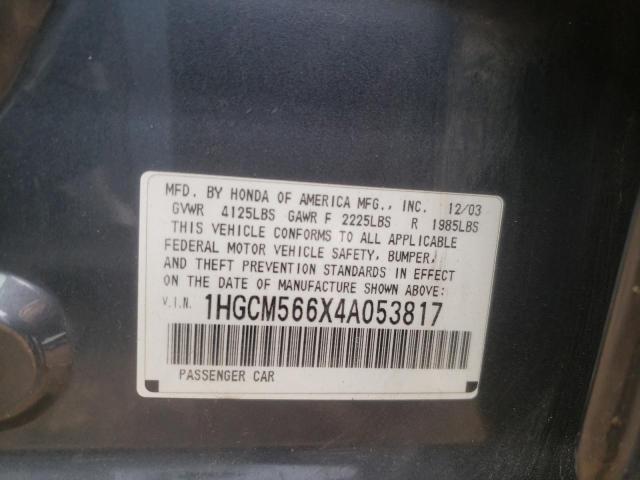 1HGCM566X4A053817 - 2004 HONDA ACCORD EX GRAY photo 10