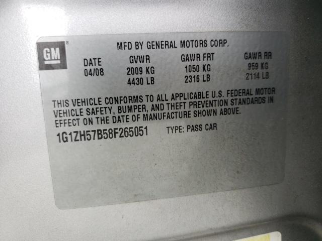 1G1ZH57B58F265051 - 2008 CHEVROLET MALIBU 1LT SILVER photo 10