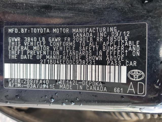 2T1BU4EE0DC938231 - 2013 TOYOTA COROLLA BASE  photo 10