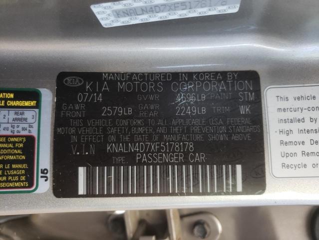 KNALN4D7XF5178178 - 2015 KIA CADENZA PR SILVER photo 10