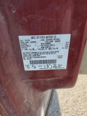 1FTRF12W45KC00095 - 2005 FORD F150 MAROON photo 10